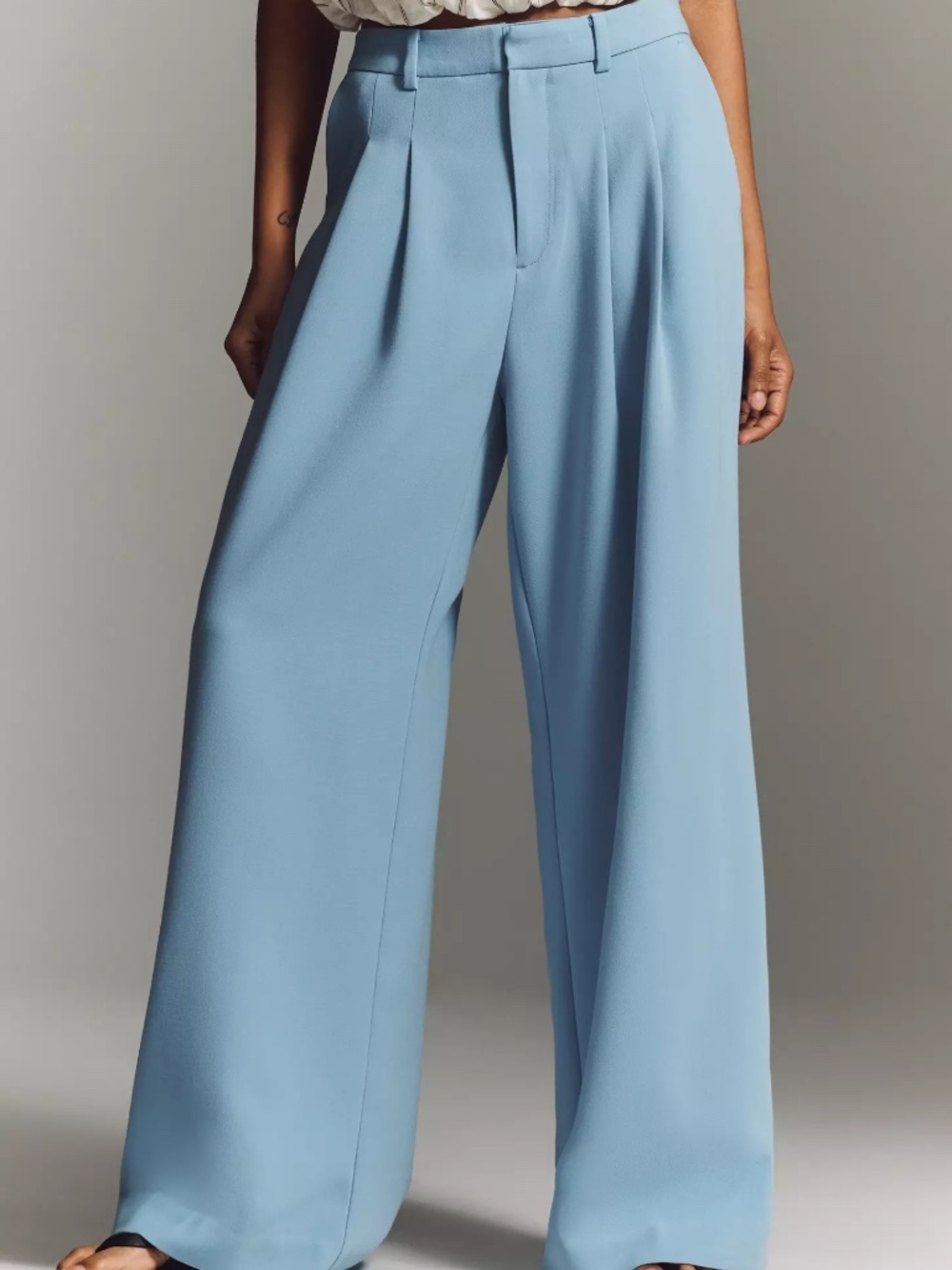 Anthropologie Avery Wide-Leg Pleated Trousers by Maeve SKY BLUE nwt size M - Picture 2 of 4